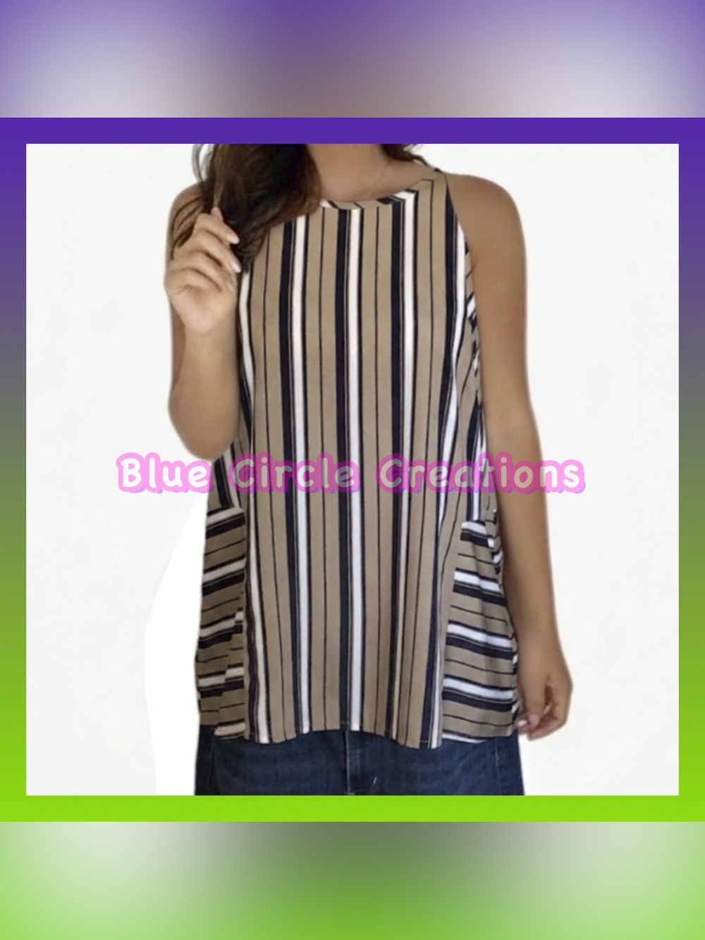 Influence Fashion Co. NWT Striped Sleeveless Top Tan Black White Colors Size 10